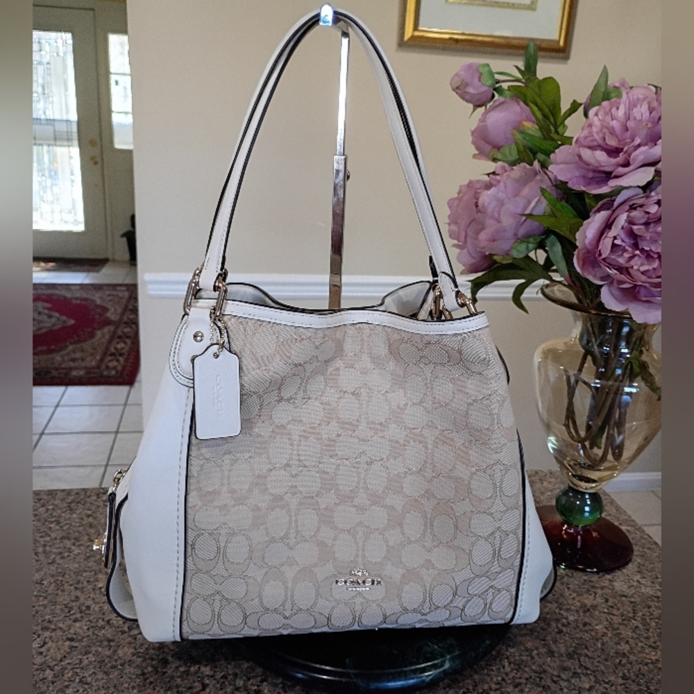 Coach Edie 31 Shoulder Bag Light Knaki Jaquard  And Chalk Leather - Picture 10 of 17